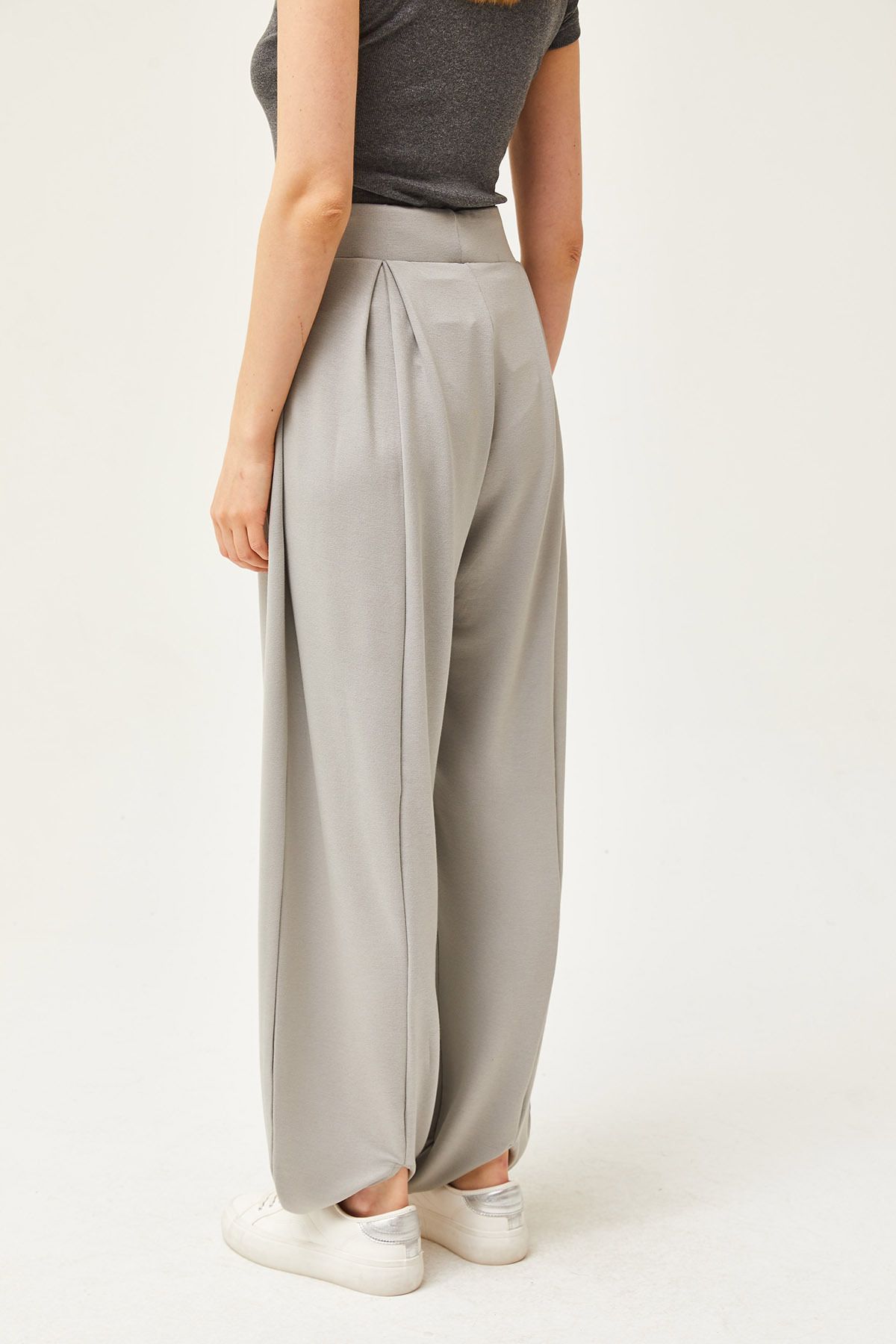Olalook-Graue, weich strukturierte, fließende Shalwar-Hose mit Schnürung für Damen PNT-19000273 7