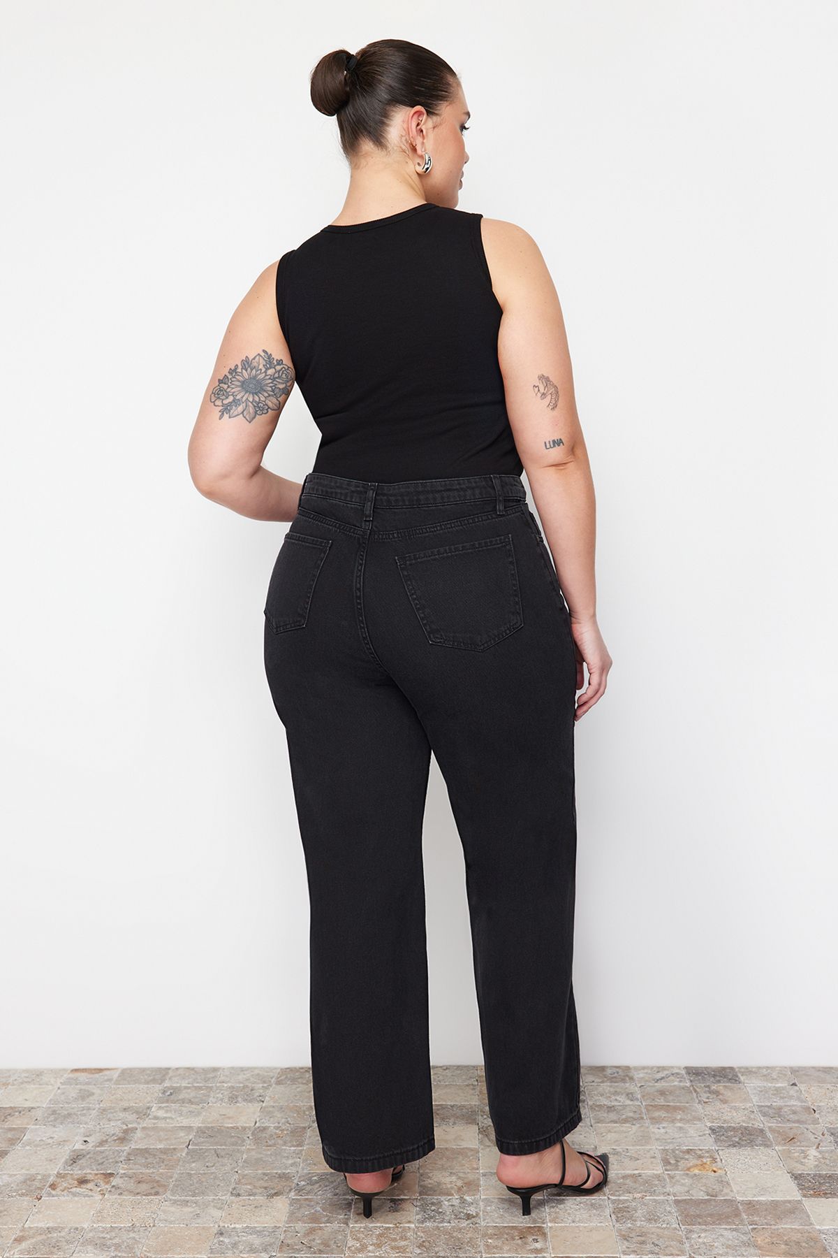 Trendyol Curve-Anthrazitfarbener Regenanzug mit weitem Bein, große Jeans mit weitem Bein TBBSS22JE0211 6