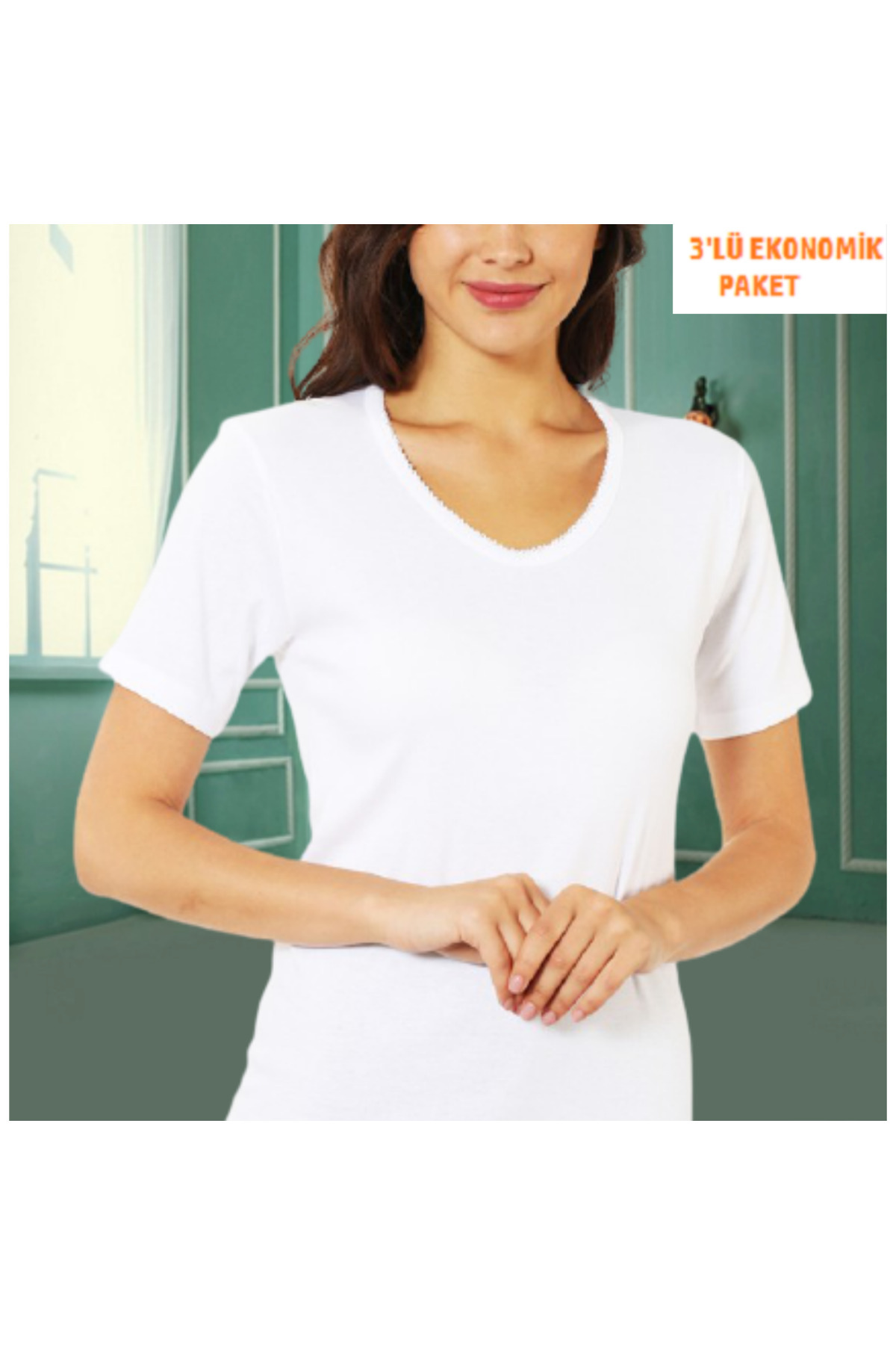 Women's 3-Neck Lace Short Sleeve Singlet/basic T-Shirt Economic Package 100% Cotton