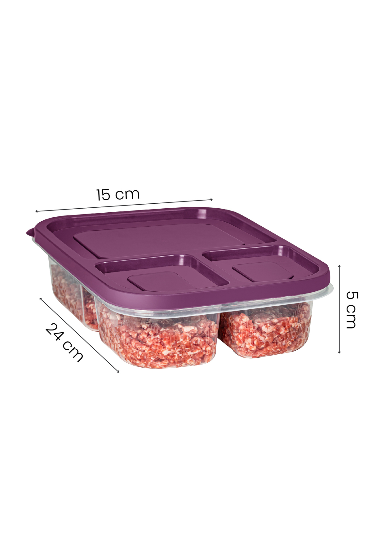VIENEV 4-Piece 3 Compartment Rectangular Storage Container 1.15 Liter ...