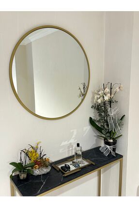 Ersan Dizayn 80 Cm Gold Metal Çerçeve Dekoratif Yuvarlak Ayna
