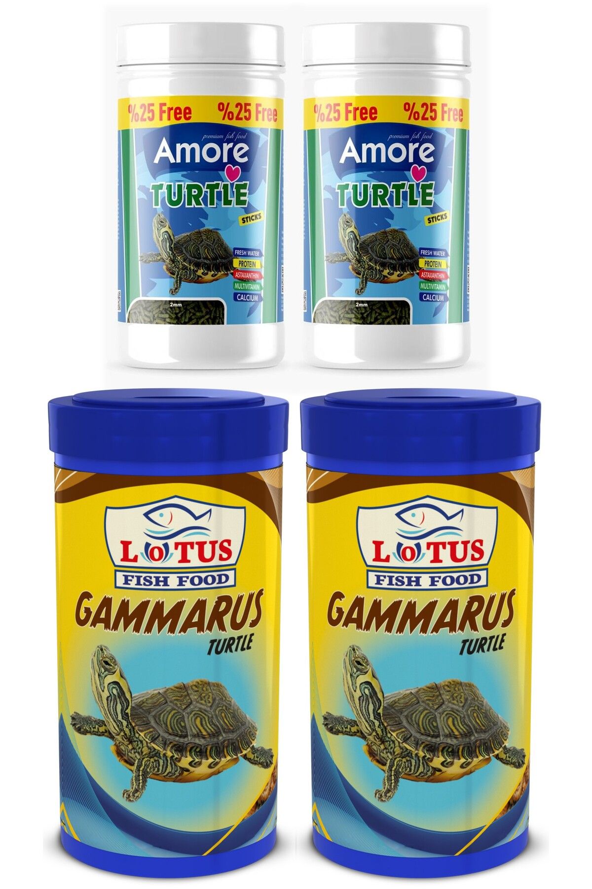 AMORE Turtle Calcium Sticks 2x125ml, Lotus Gammarus 2x250ml Kaplumbağa Yemi