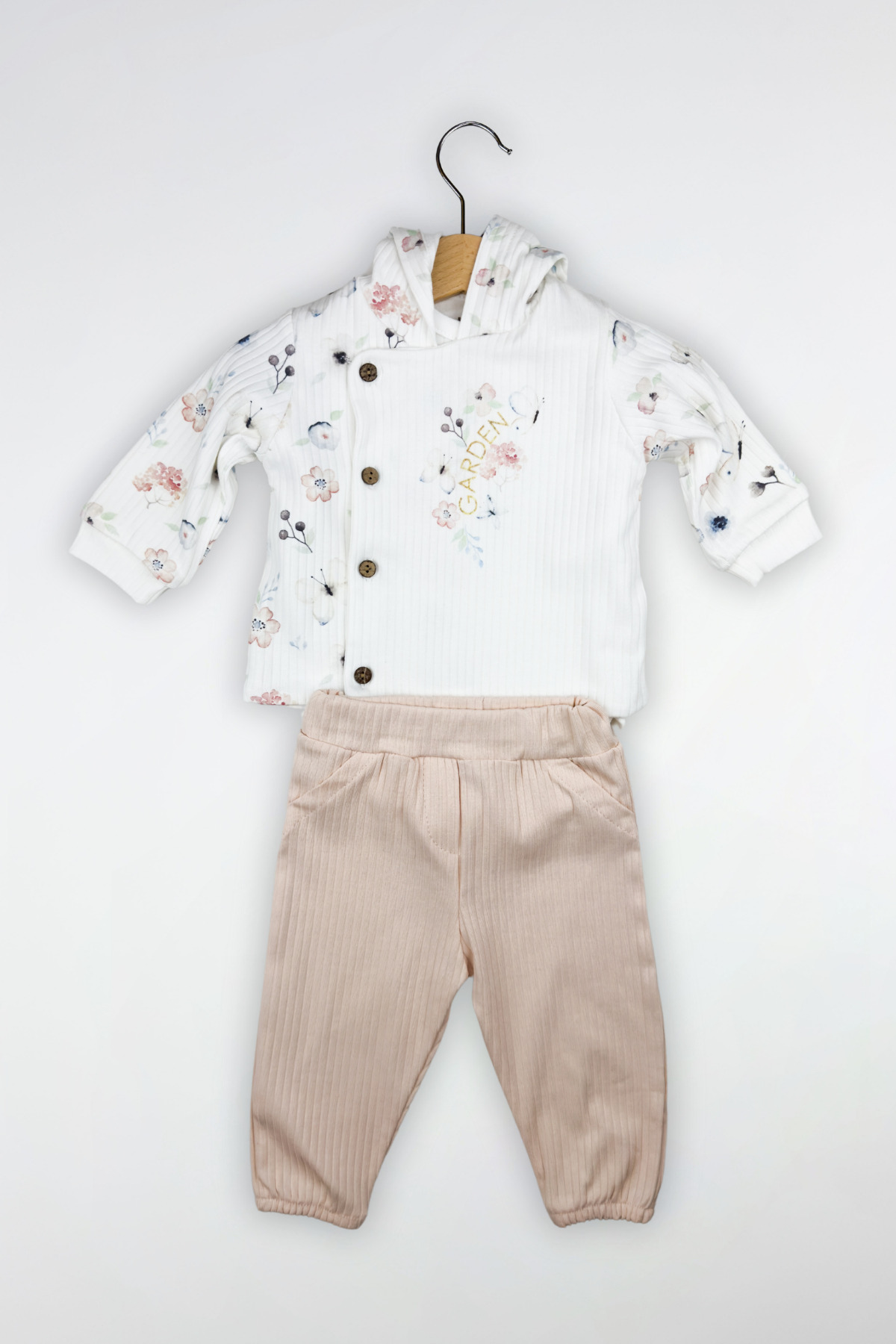 Çiçek Desenli Fitilli Kapüşonlu 3'lü Kız Takım