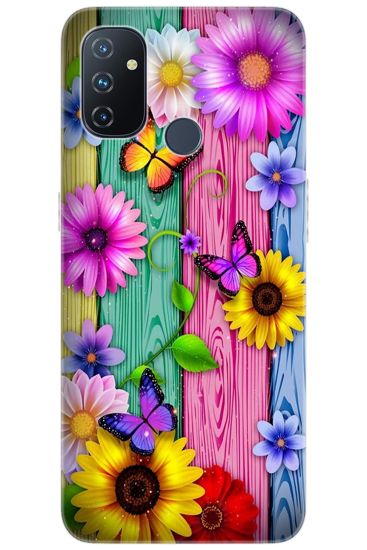 Nord N100 (BE2013) Compatible Sheath Patterned Silicone Colored Daisy and Butterflies NGO:719 CP-wRNkNlH