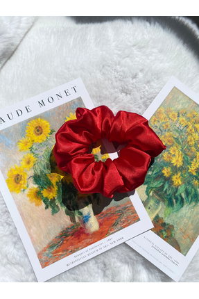 Flower El Yapımı Saten Kadın Saç Tokası Medium-Scrunchie