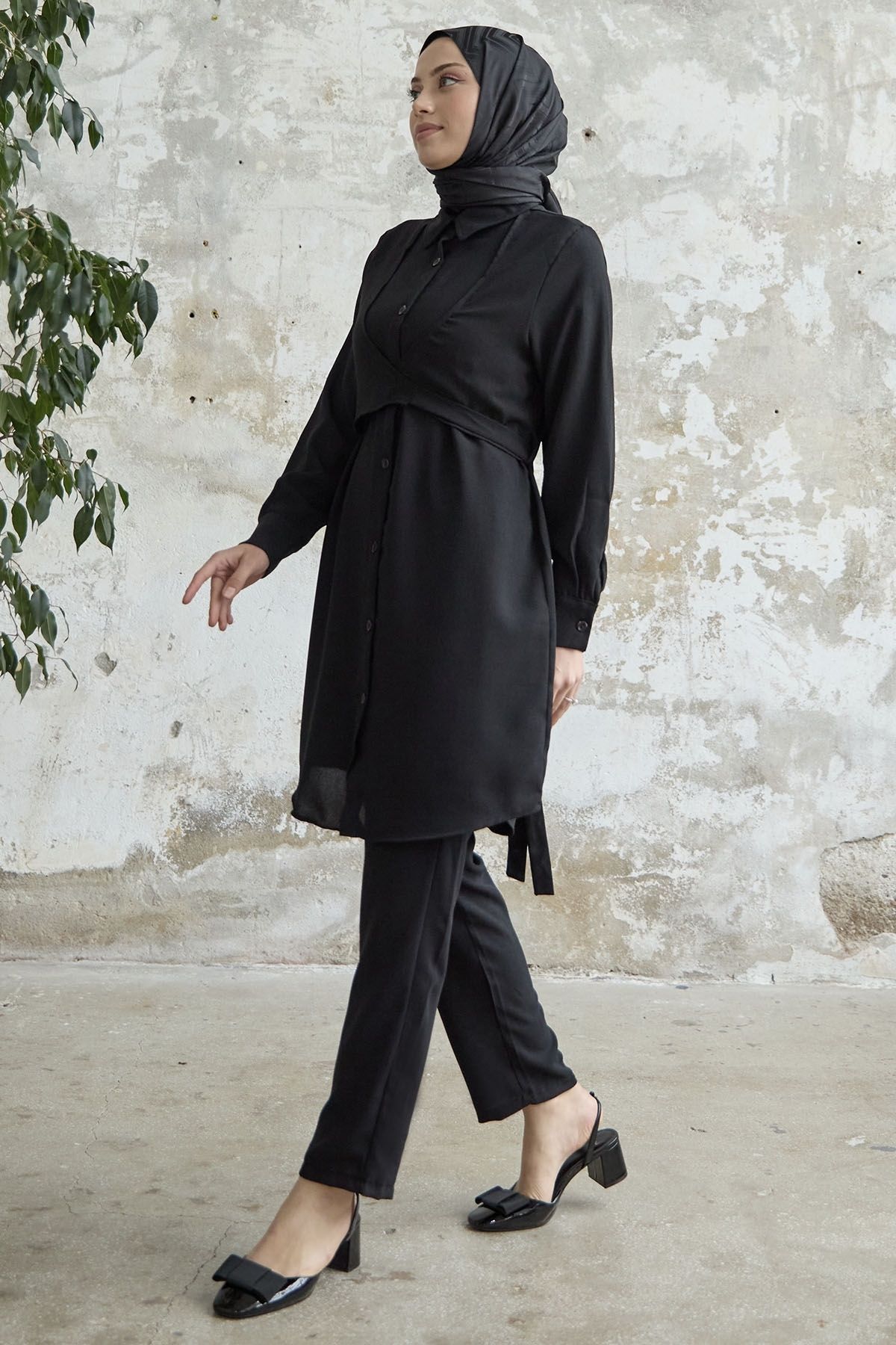 InStyle-طقم مزدوج بربطة أمامية - أسود 5