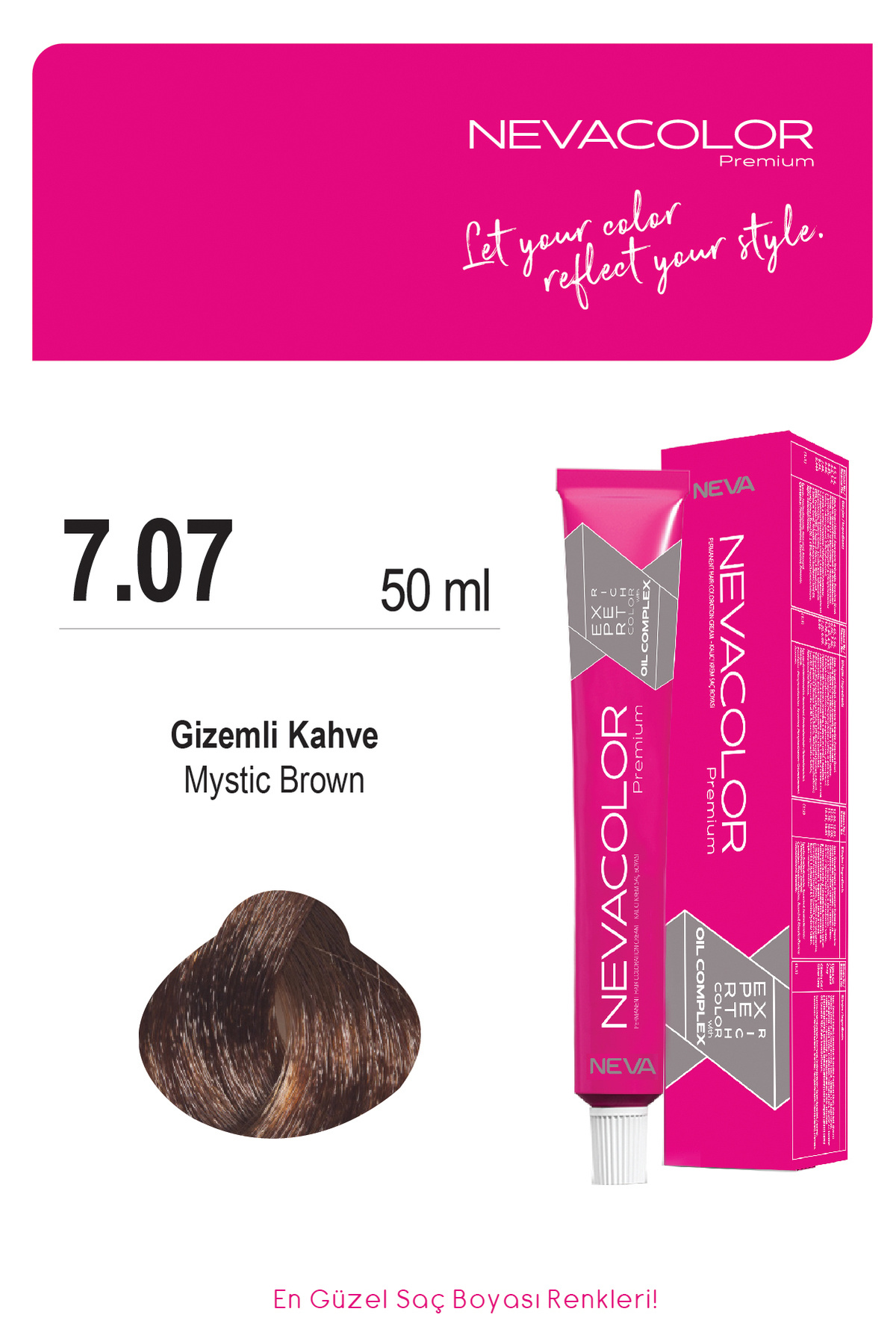 NOEVIR POWDERSERUM 25g 箱入り Nevacolor Premium 7.07 Gizemli Kahve Kalıcı Krem Saç Boyası 50 ml