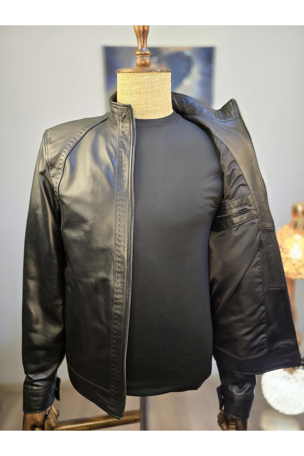 کاپشن مردانه مشکی ALWAYS LEATHER | 1803340037 اورجینال - تصویر 3
