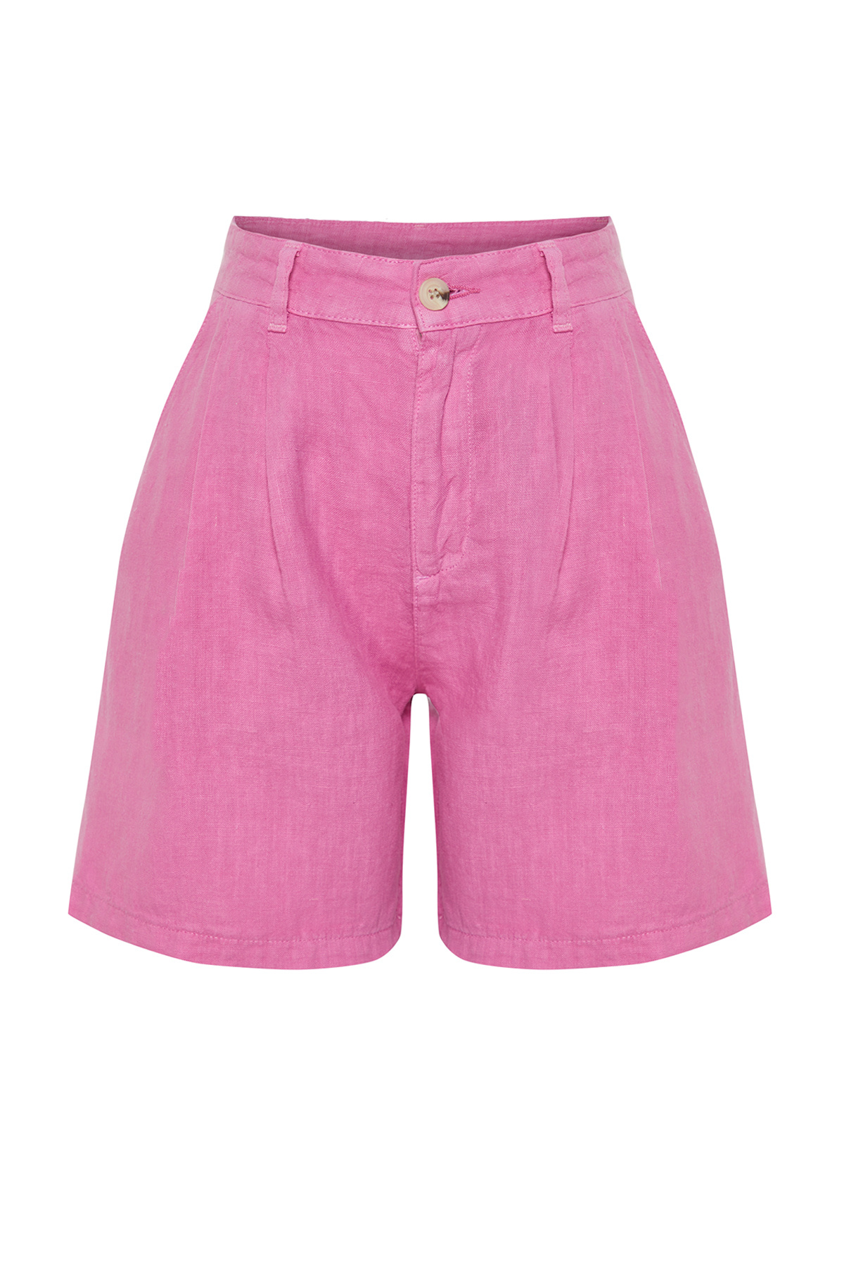 Trendyolmilla  Pembe %100 Keten Pileli Yüksek Bel Şort TWOSS24SR00093 - Görsel 7