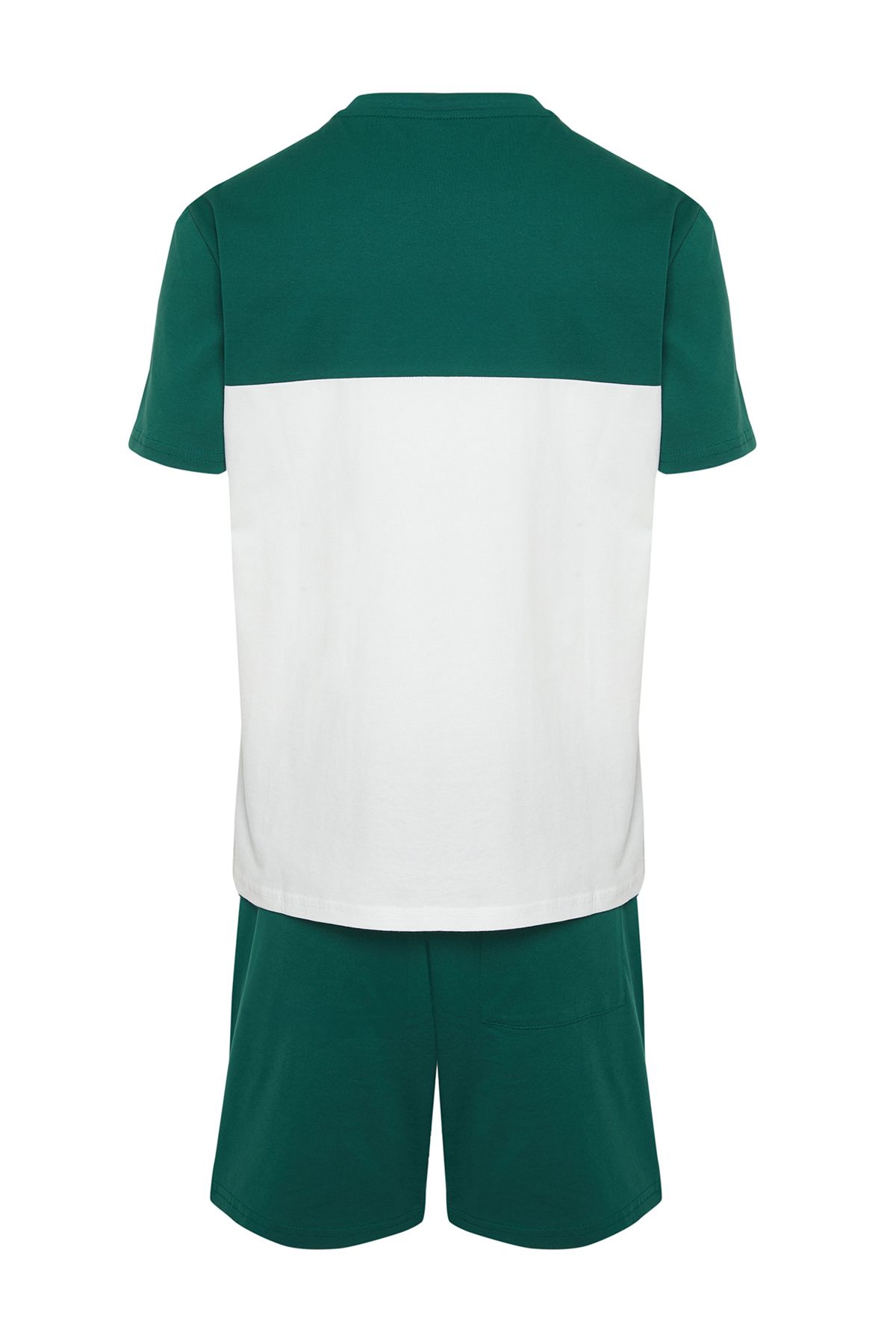 Trendyol Collection-Green Ecru Color Blocked Elastic Waist Regular Fit Knitted Shorts Pajamas Set TMNSS24PT00005 8