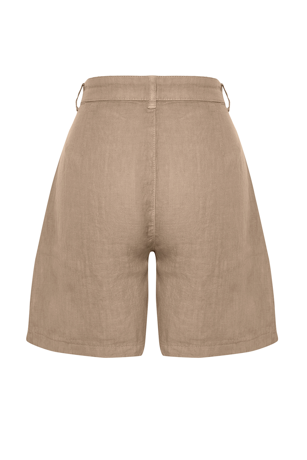 Trendyolmilla  Vizon %100 Keten Pileli Yüksek Bel Şort TWOSS24SR00093 - Görsel 8