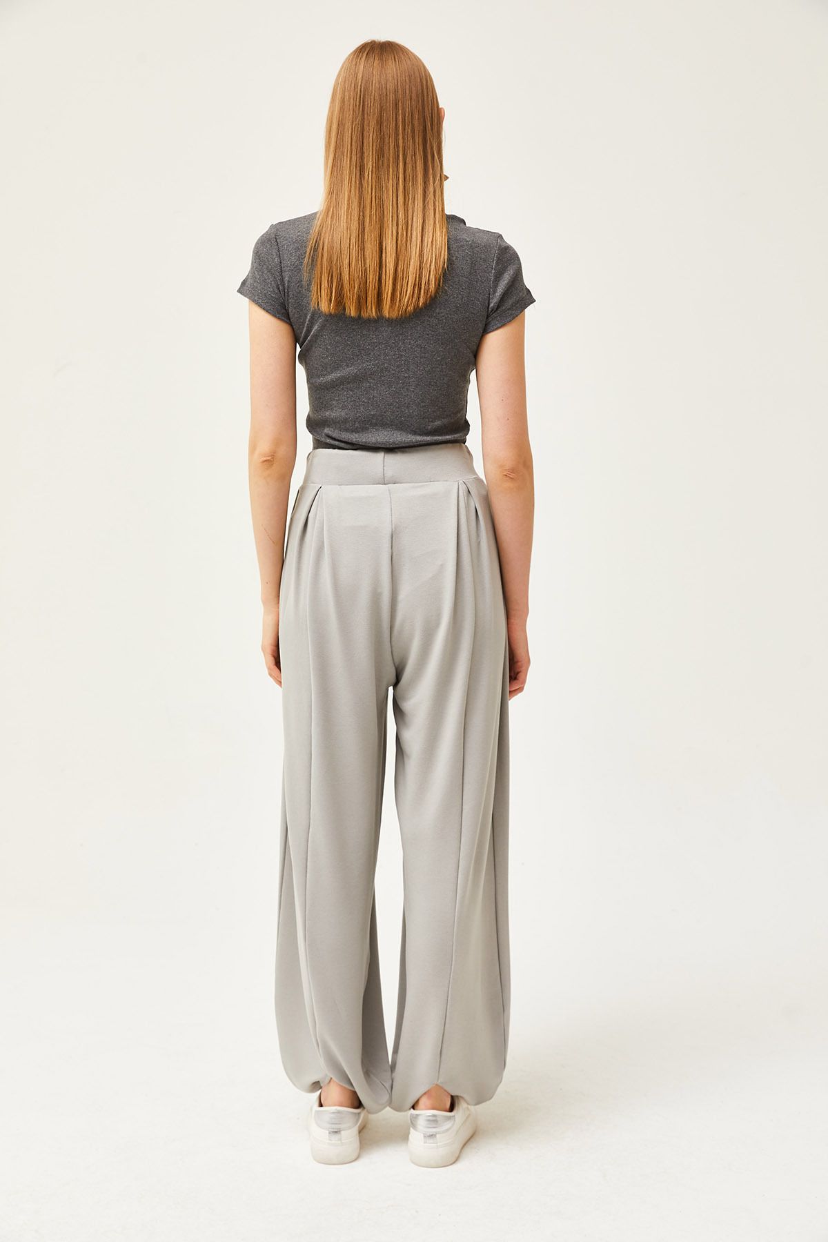 Olalook-Graue, weich strukturierte, fließende Shalwar-Hose mit Schnürung für Damen PNT-19000273 6