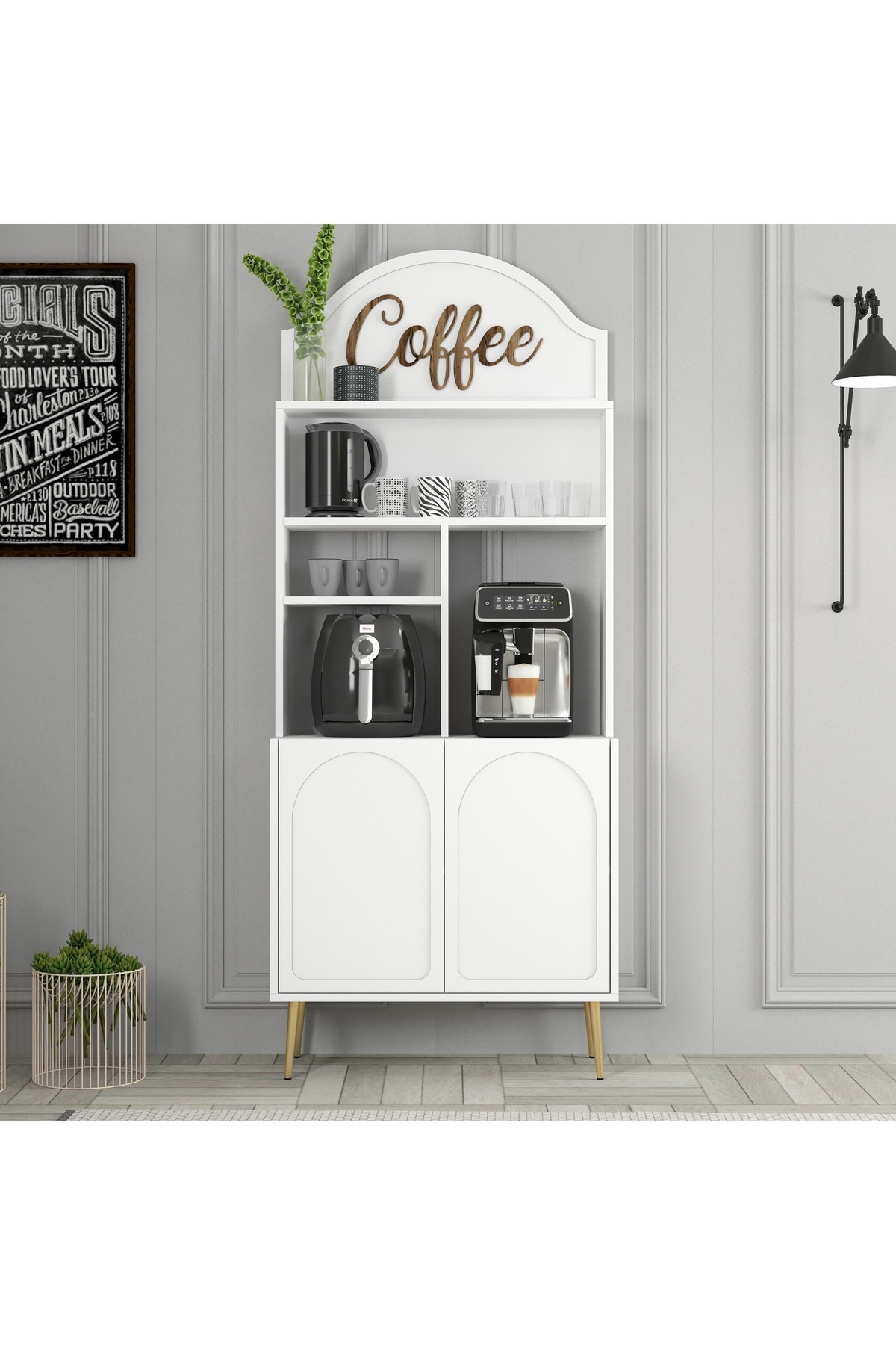 Lyon Coffee Corner Multipurpose Cabinet 80cm - White / Gold