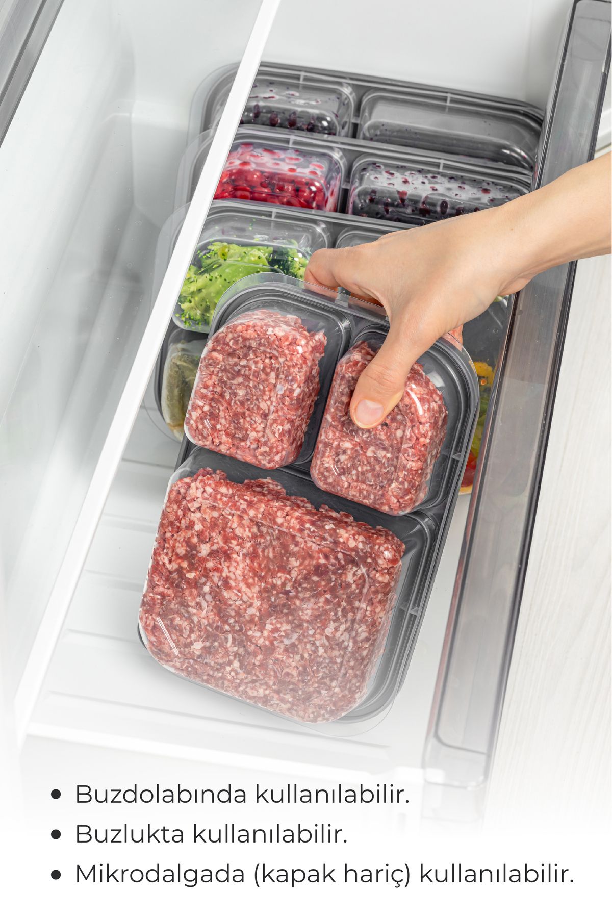 Vienev-1.15 Liter Anthracite 4-Piece Rectangular Storage Set - 3 Compartments 2