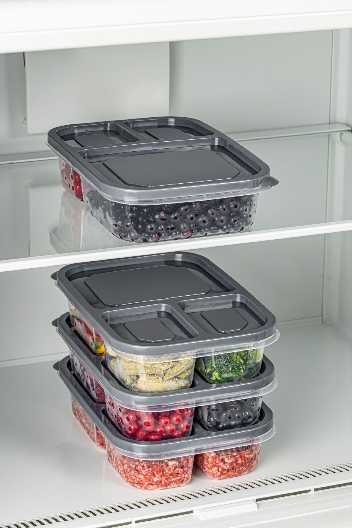 Vienev-1.15 Liter Anthracite 4-Piece Rectangular Storage Set - 3 Compartments 6