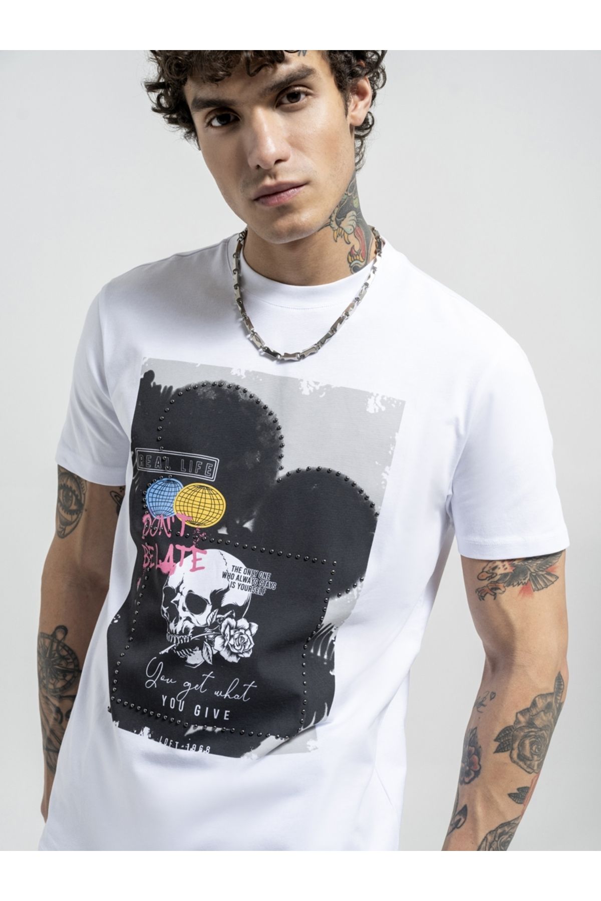 تی شرت سفید مردانه Tshirt Loose Fit K.Kol 5590 Loft