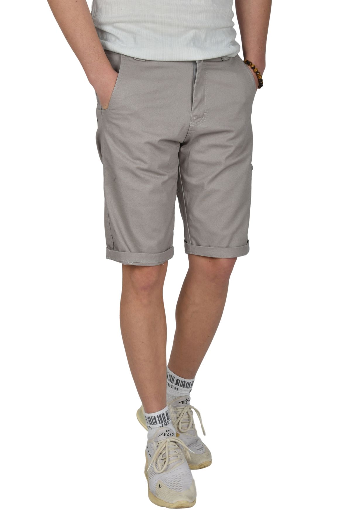 DeepSEA-Men's Stone New Season Zippered Slim Fit Cargo Shorts Capri2301613 4