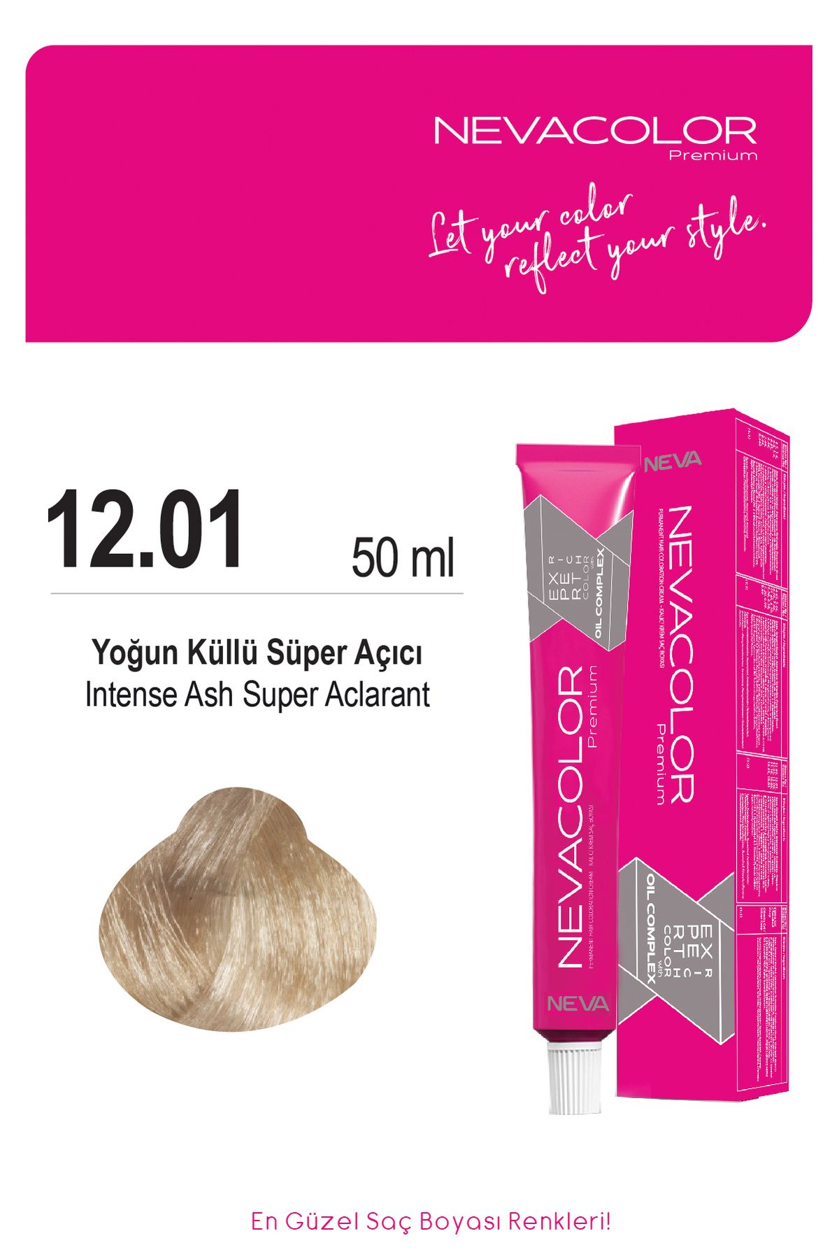 Nevacolor Premium 12.01 INTENSIVE ASH SUPER LIGHTENER Перманентная крем-краска для волос 50 мл OTR01 NCTÜP 12.01