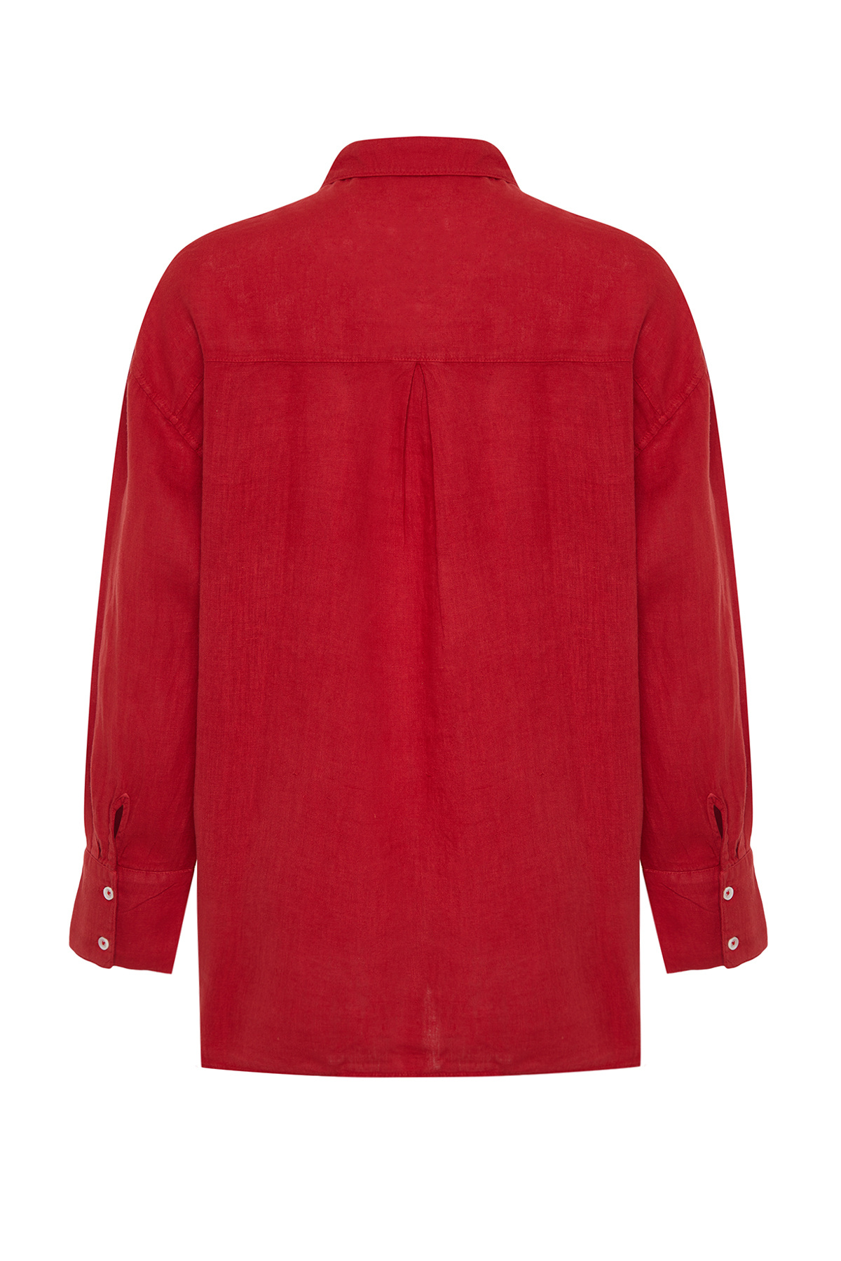 Trendyolmilla  Kırmızı %100 Keten Oversize Gömlek TWOSS23GO00443 - Görsel 8