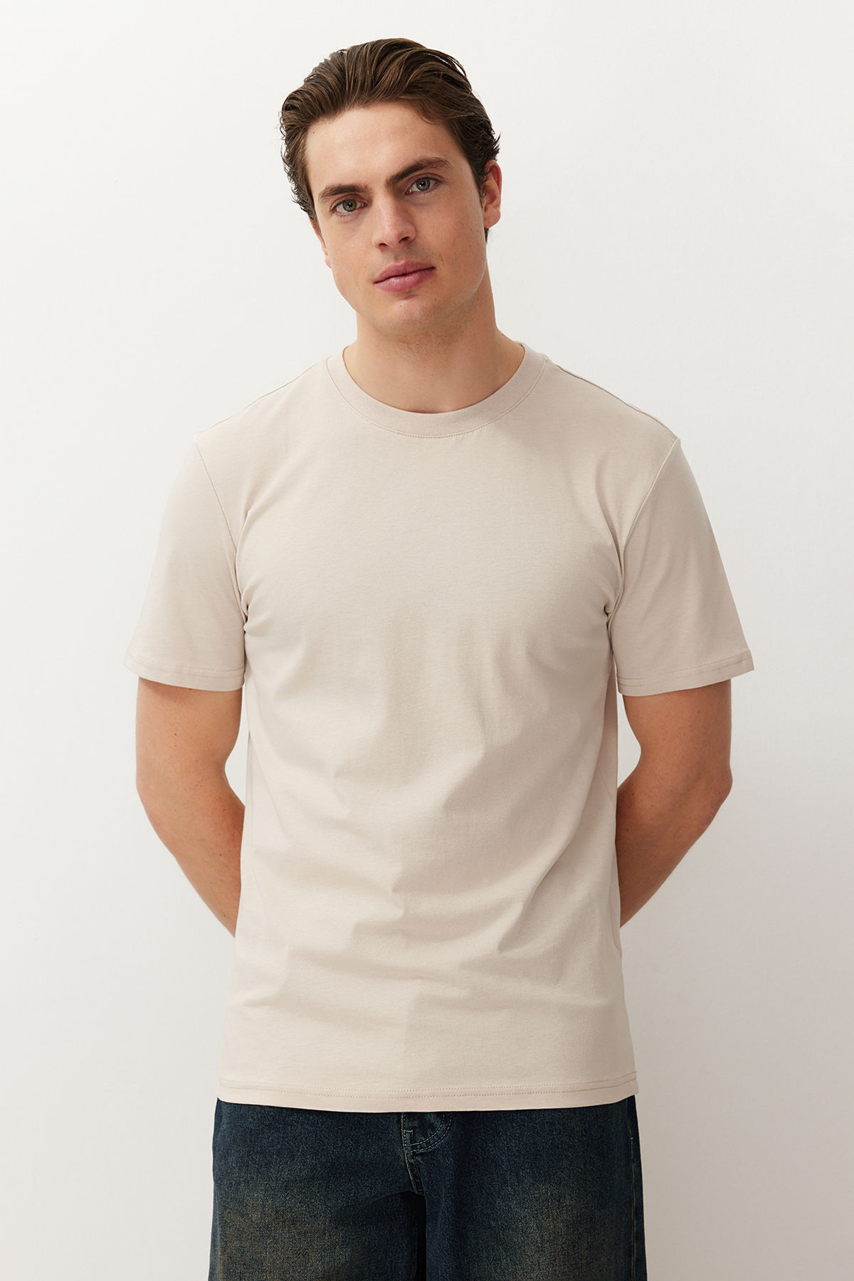 Trendyolmilla  Mint-Haki-Kahverengi Slim/Dar Kesim 5'li Paket %100 Tok Kumaş T-shirt TMNAW20TS0243 - Görsel 8