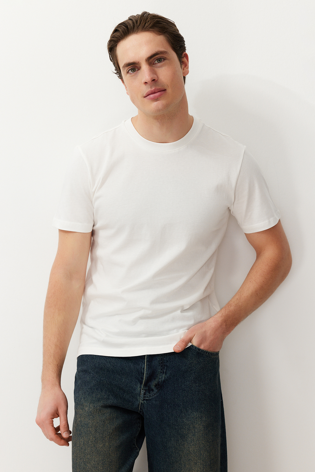 Trendyolmilla  Mint-Haki-Kahverengi Slim/Dar Kesim 5'li Paket %100 Tok Kumaş T-shirt TMNAW20TS0243 - Görsel 7