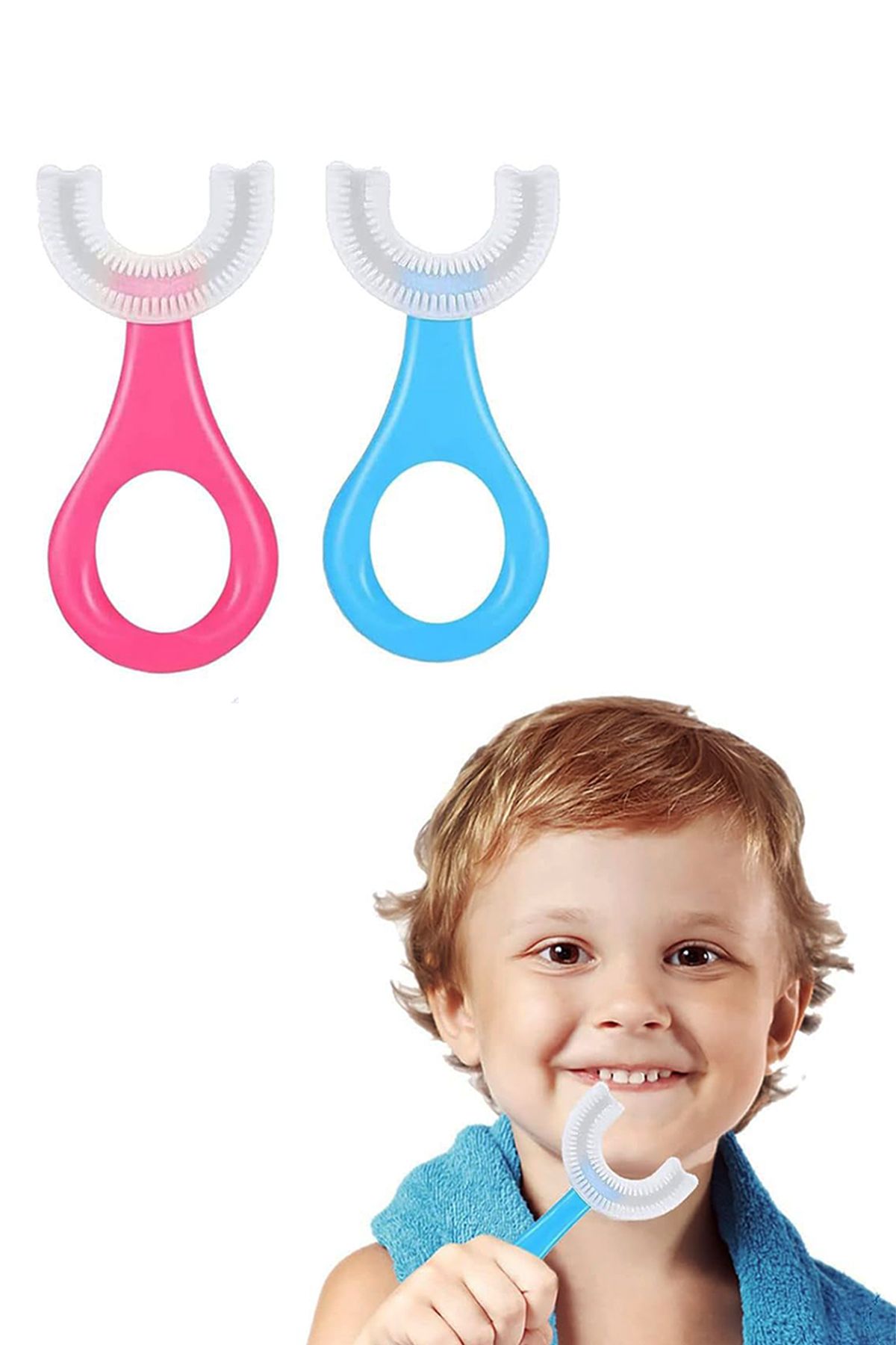 Efege Bebek ve Çocuk U Şeklinde Diş Fırçası ve Diş Kaşıyıcı Pembe 2+ Yaş Diş Macunu Banyo Bebek Oturağı