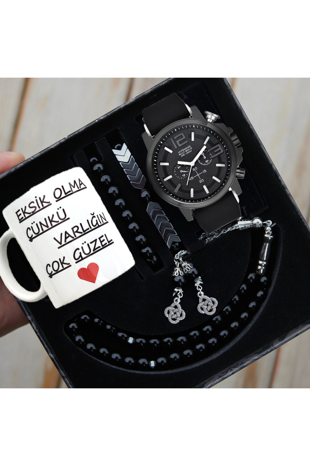 Waterproof Men's Watch Printed Mug Rosary and Bracelet Set