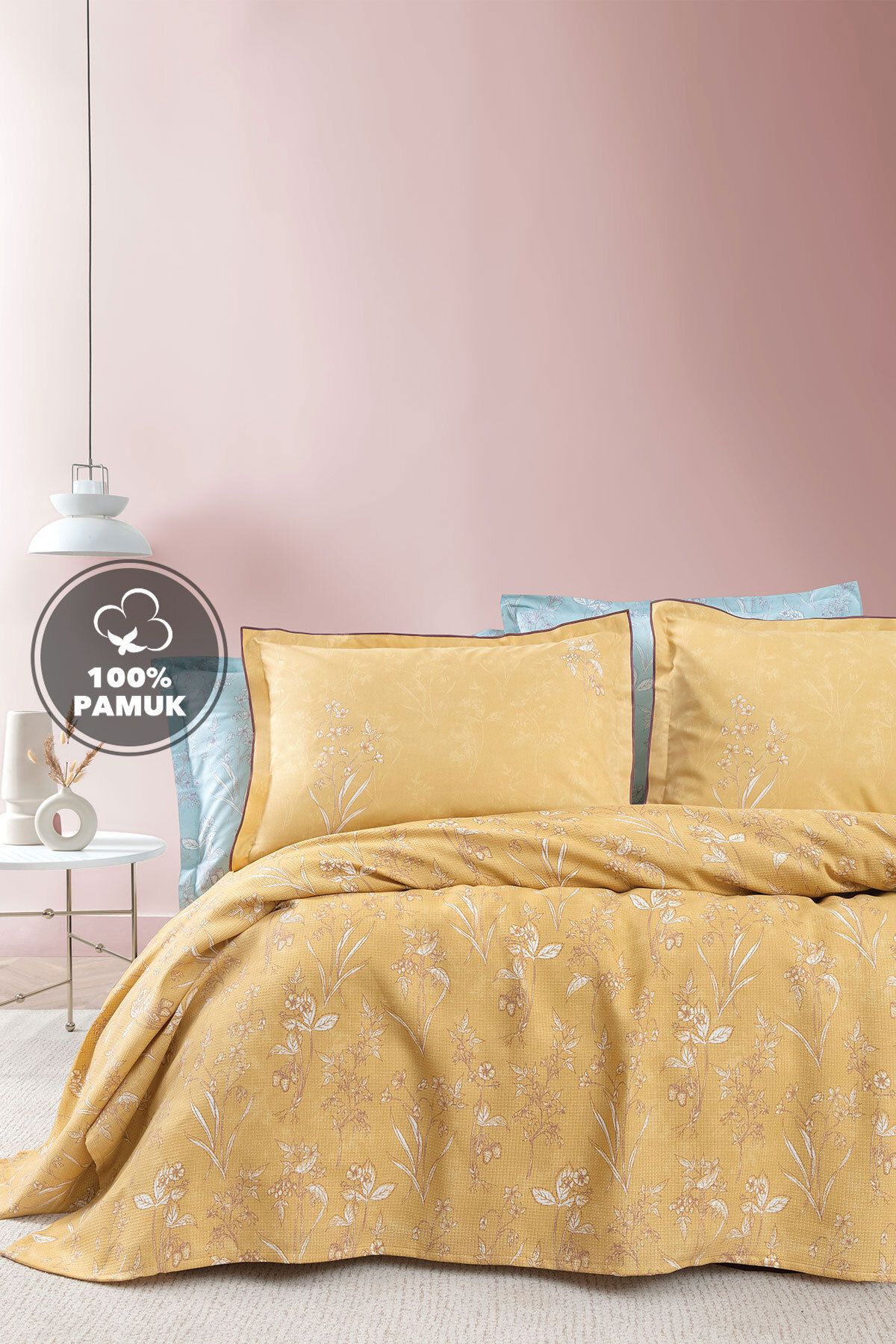 Menard Çift Kişilik %100 Pamuk Pike Takımı - Sarı - 1
