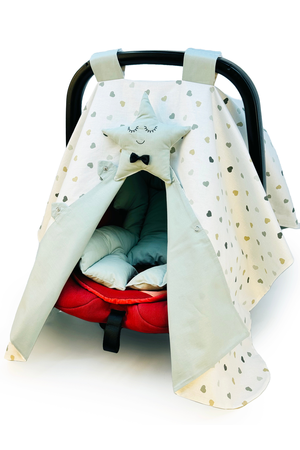 Atölye Eda Exclusive Organik Pamuk Puset Örtüsü ve Minderi Gülen Surat Yıldızlı 2 Parça