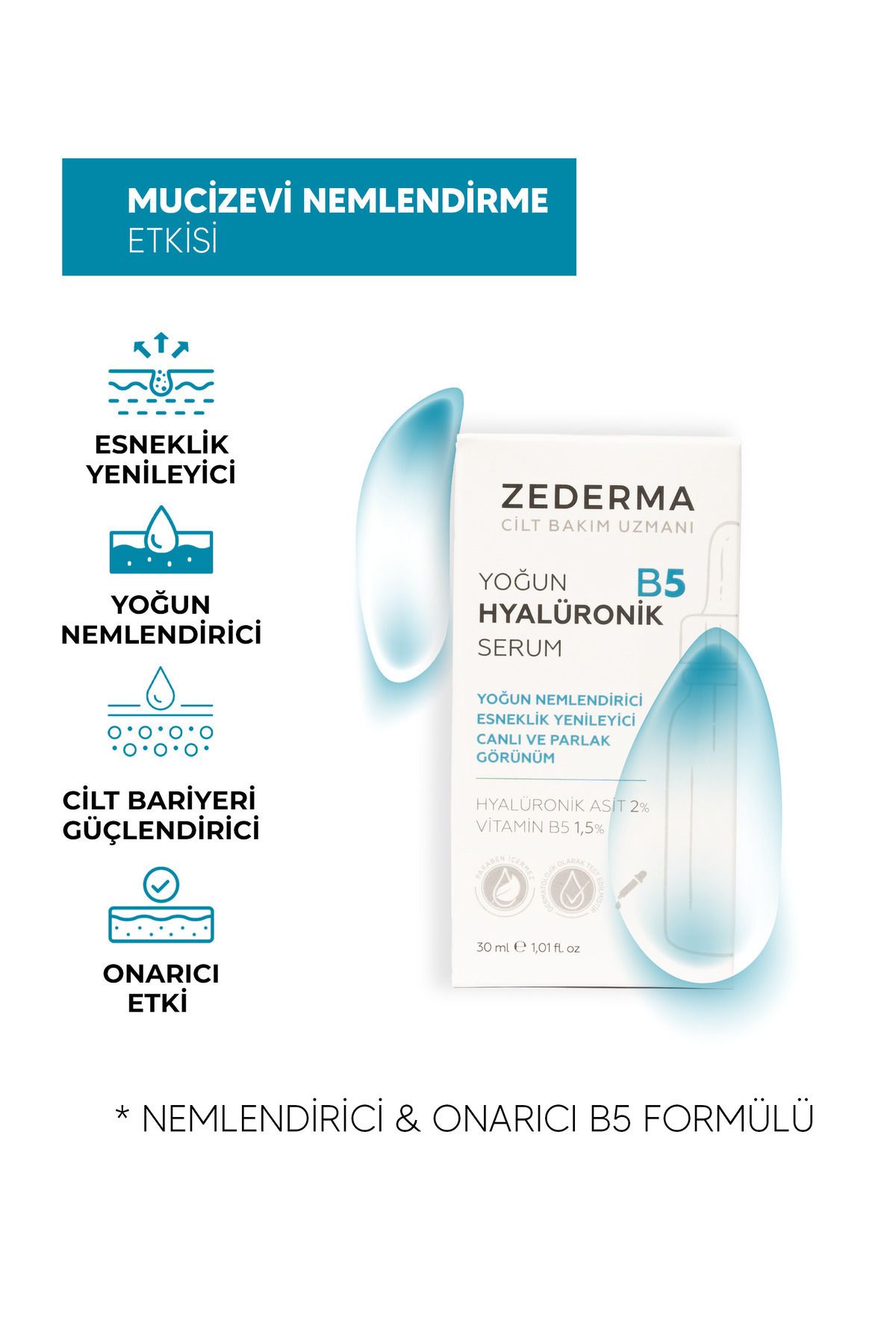 سرم هیالورونیک B5 قوی و مرطوب کننده و الاستیسیته قوی تجدید کننده و ظاهری زنده و روشن ZEDERMA