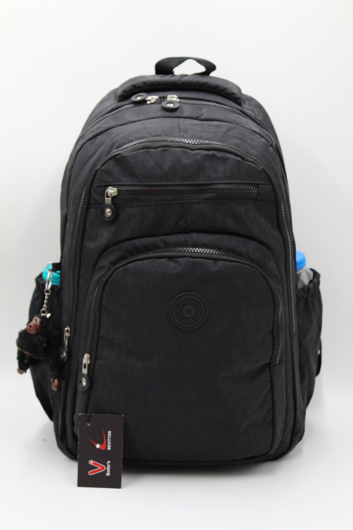 Bevitton-Water Resistant Fabric Unisex School Backpack Black 1800 2