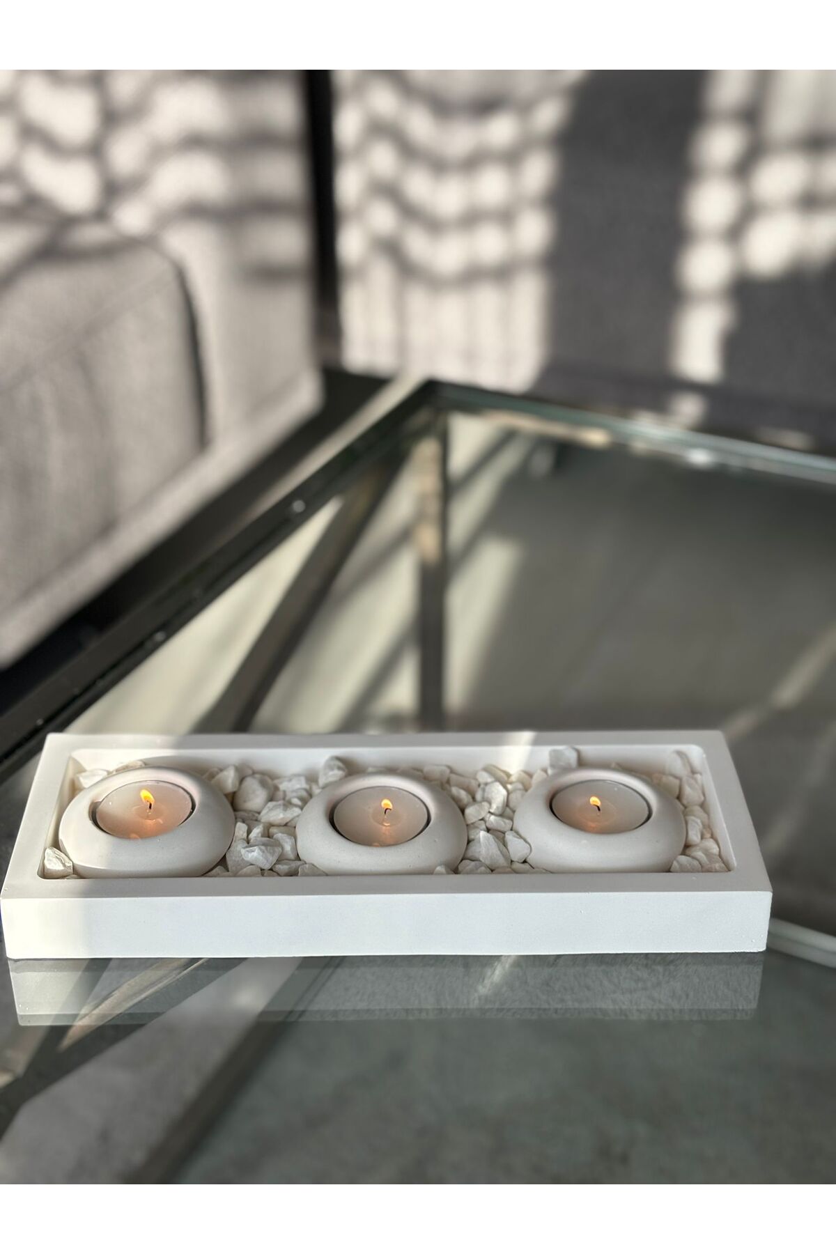 3-Piece Concrete Tealight Candle Holder Set with ESS Plate