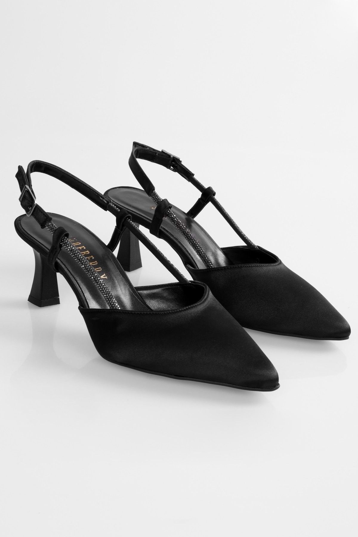 Shoeberry Stiletto Din Satin Negru Defs Pentru Femei - 36