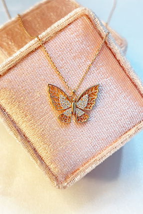 Rossalia Telkari Kelebek Kolye 925 Ayar Gümüş