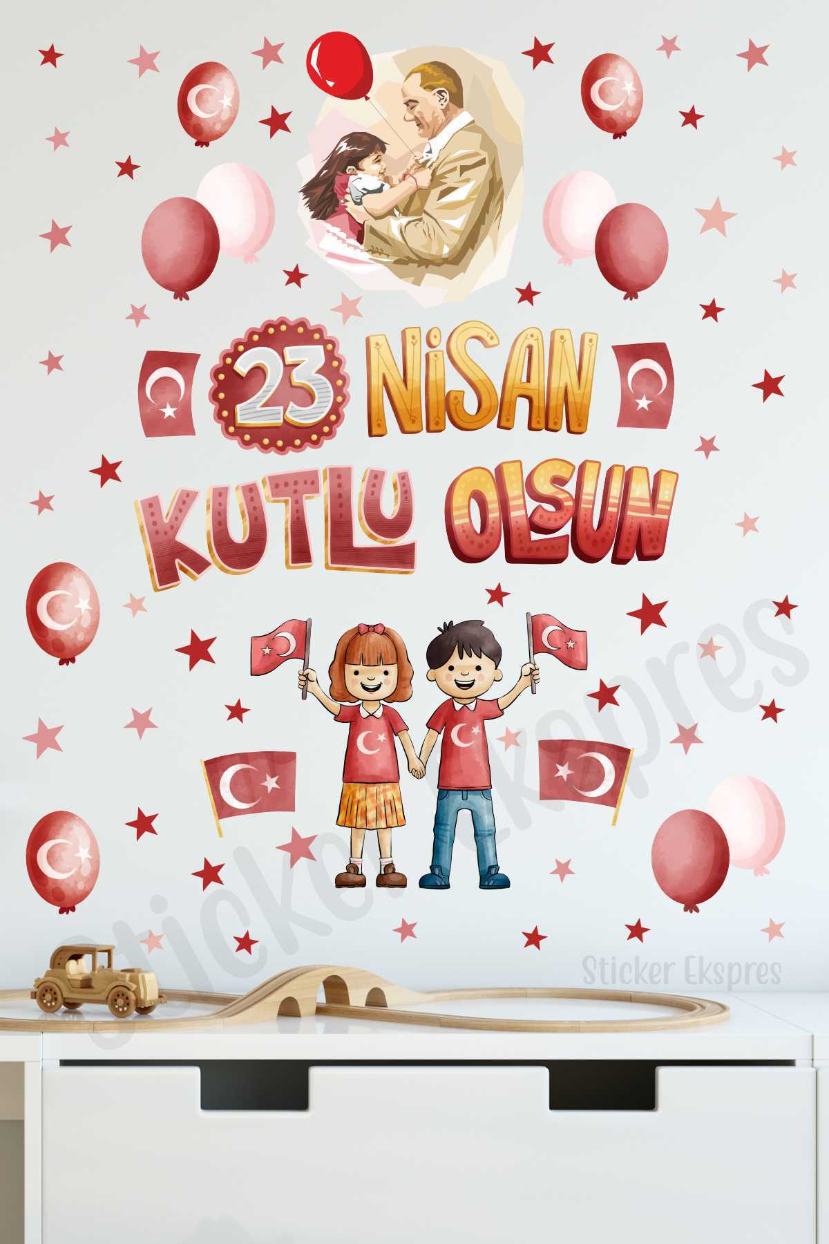 April 23 National Sovereignty and Children's Day Atatürk Glass Door Wall Sticker Set