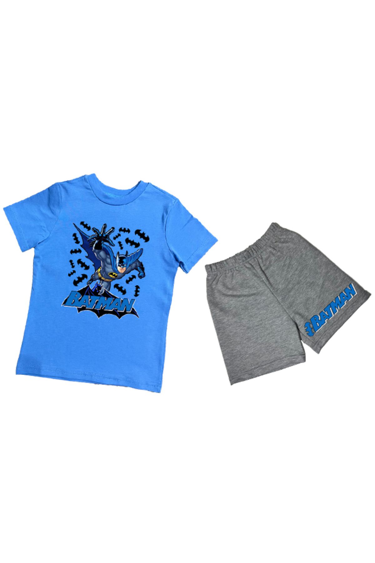 Batman-Unisex batman printed cotton fabric short-sleeved children's double suit with shorts 2