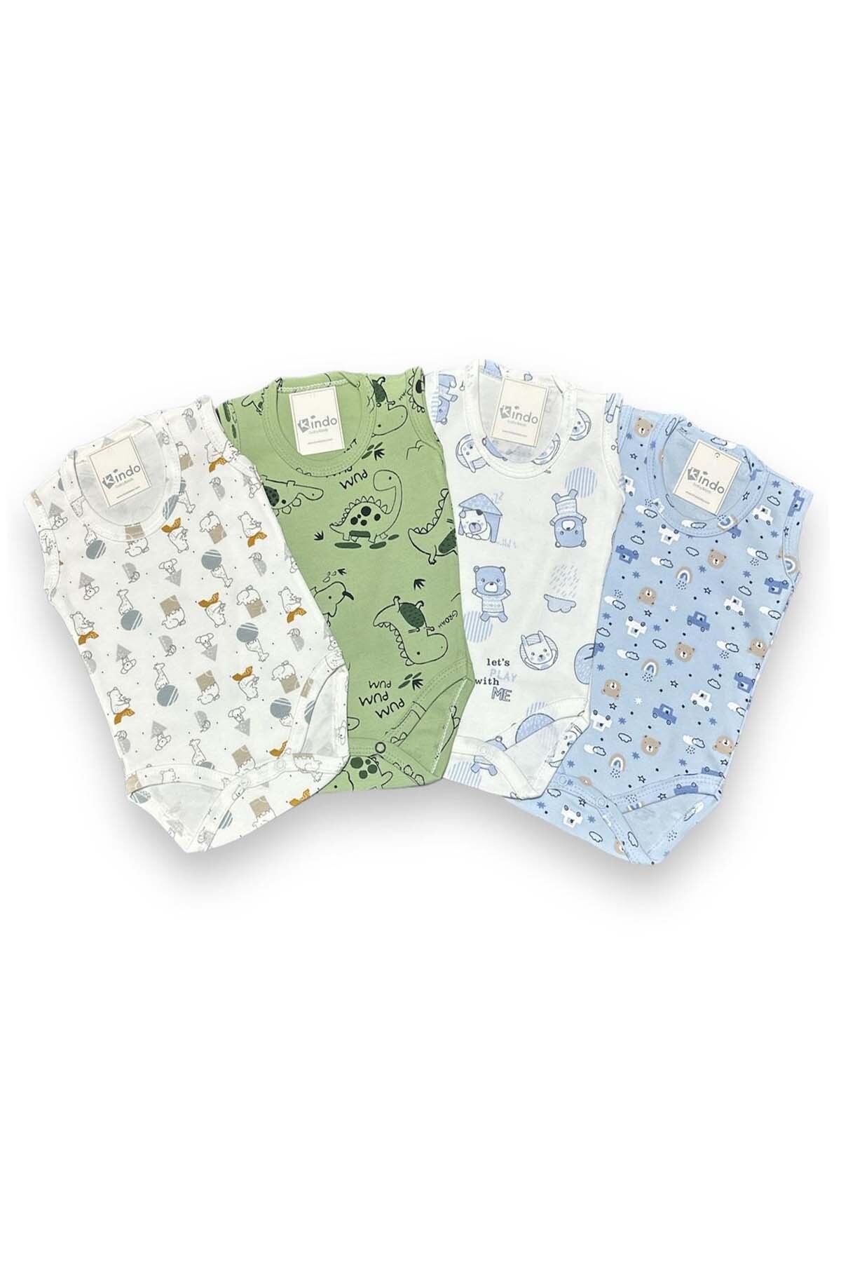 کیندو بیبی ست بادی بدون آستین نوزادی ۴ عددی، ۱۰۰٪ پنبه، آب نمی‌رود