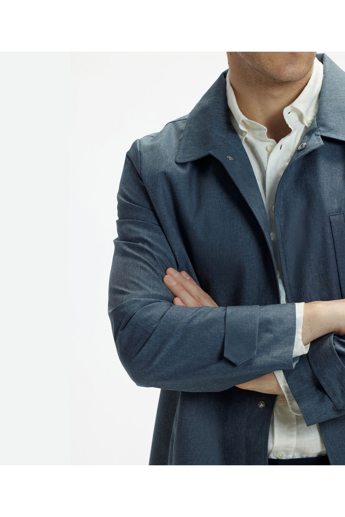 مانتو بلند آبی مردانه پیراهن یقه به تفصیل اورجینال Yargıcı