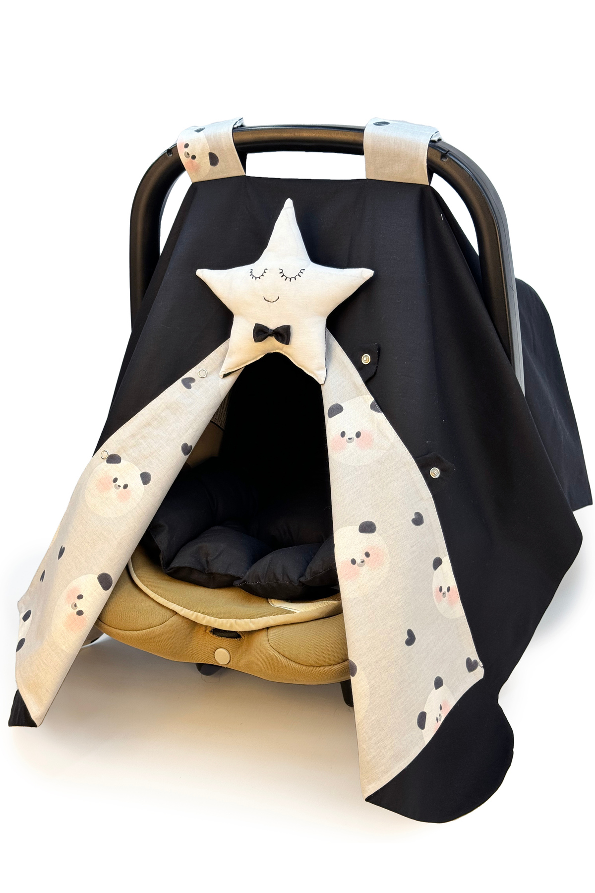 Atölye Eda Exclusive Organik Pamuk Puset Örtüsü ve Minderi Gülen Surat Yıldızlı 2 Parça