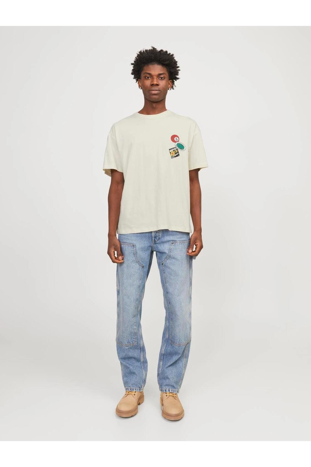 تیشرت مردانه بژ جک اند جونز | 4YETSBS35587 اورجینال - تصویر 5