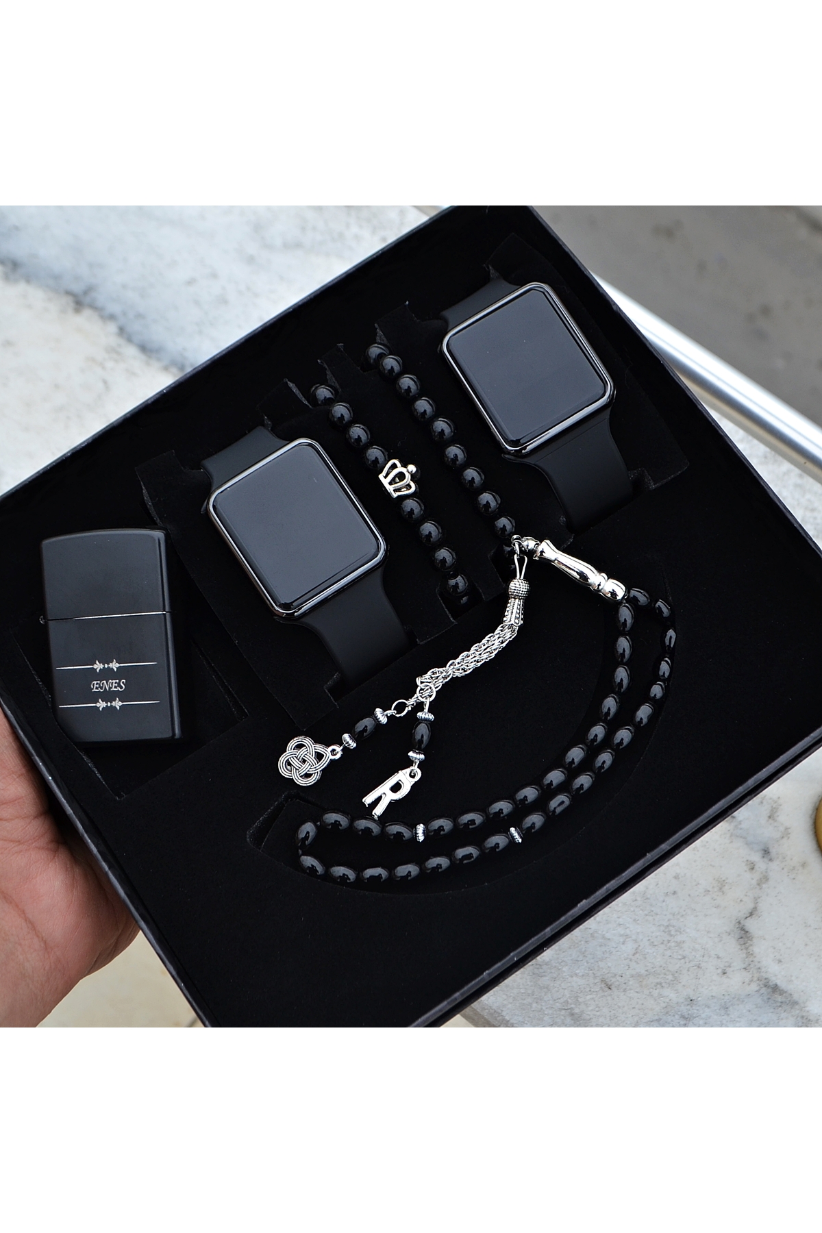 DEEPWELL Hediye Günü Dijital Çift Kol Saatleri Tesbih Çakmak Bileklik