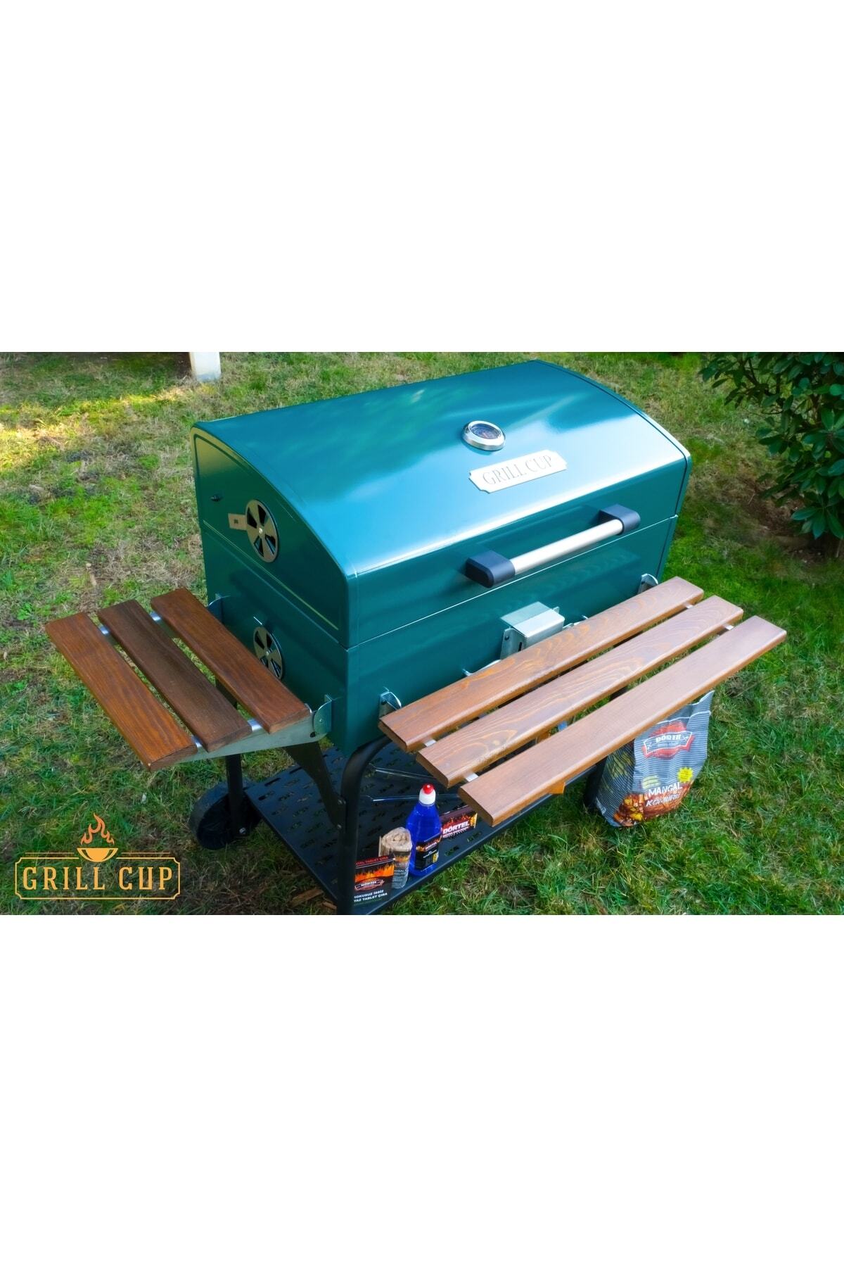 075 Cm Profesyonel Barbekü Mangal Orman Yeşili( Döküm Izgara Dayanıklı Mangal Kılıfı Hediye) 6