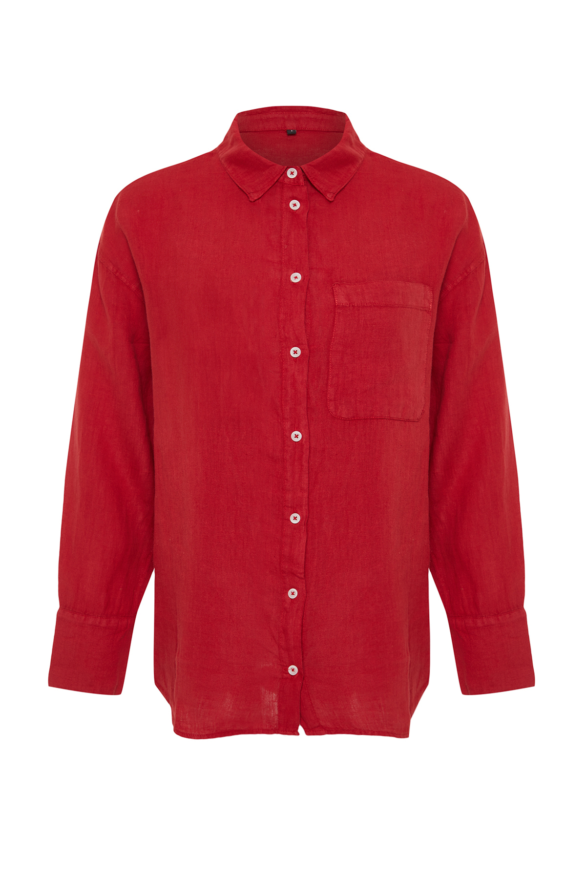Trendyolmilla  Kırmızı %100 Keten Oversize Gömlek TWOSS23GO00443 - Görsel 7