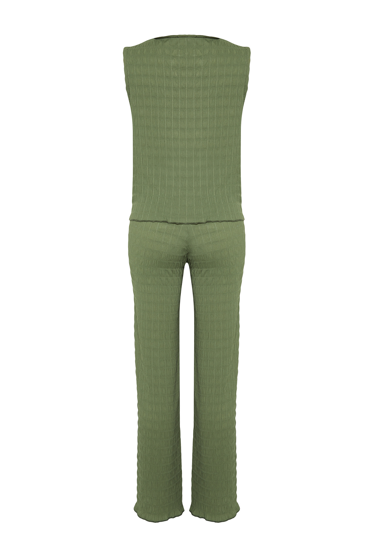 Trendyolmilla  Haki Dokulu Regular/Normal Kalıp Sıfır Kol Esnek Örme Bluz Pantolon Alt-Üst Takım TWOSS24AU00032 - Görsel 9