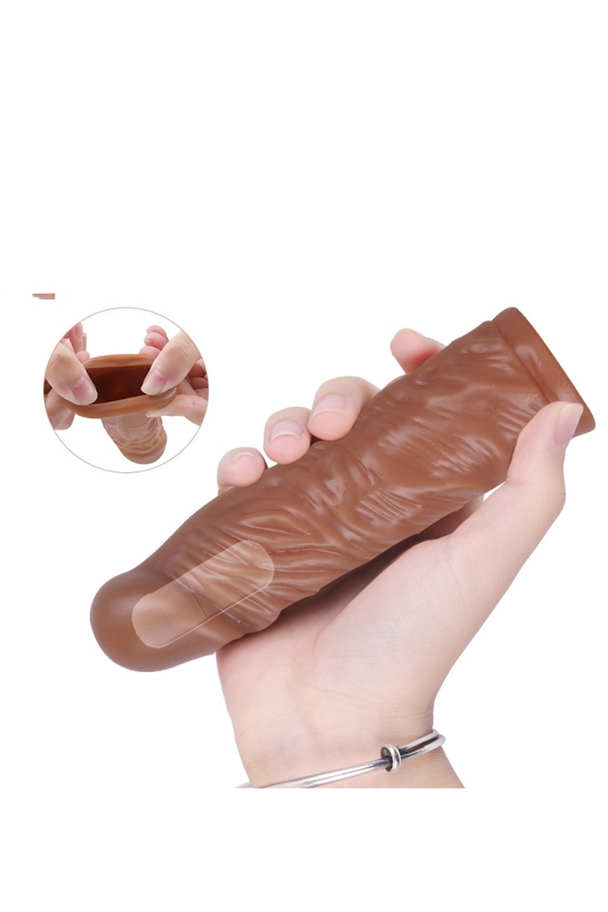 18 cm ve 14 cm Boyunda Damarlı Ultra Esnek Kaliteli 2 li Silikon penis kılıfı Seti 4