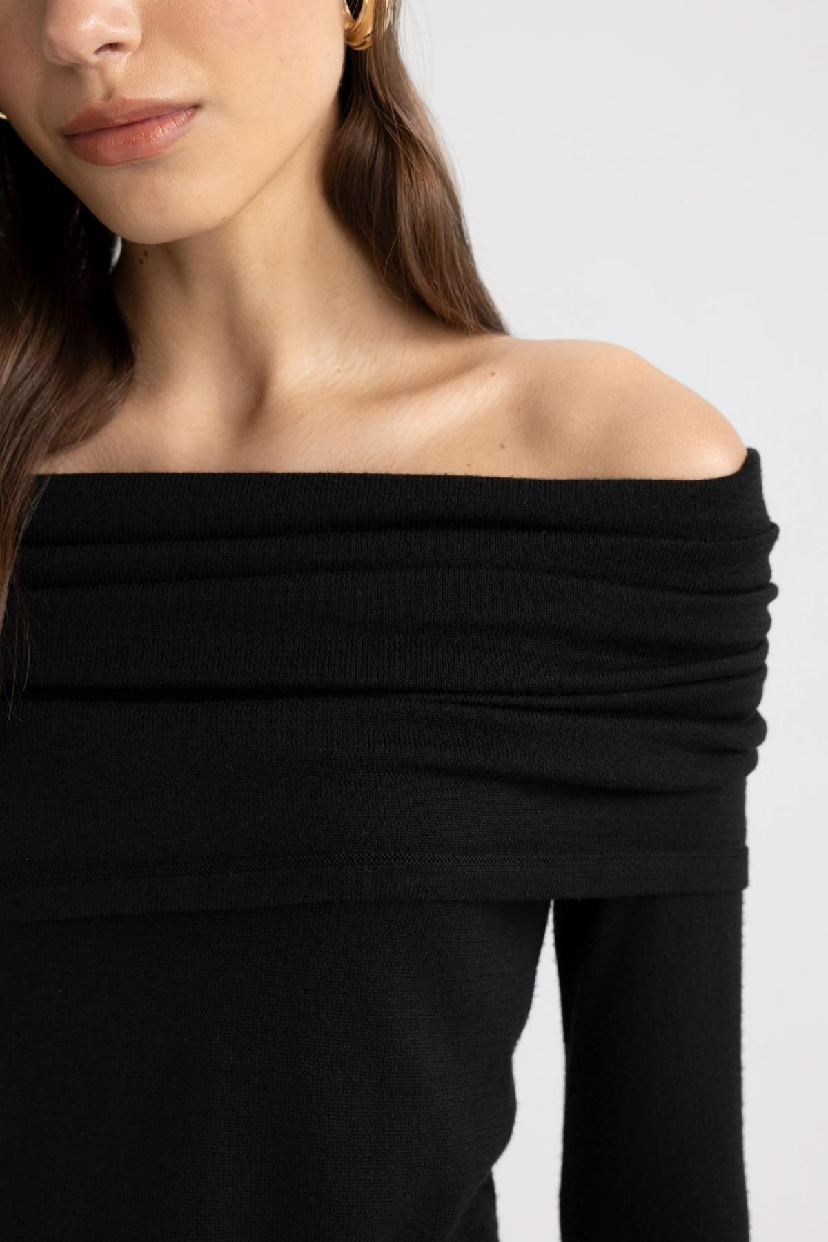 DeFacto-Fitted Open Shoulder Sweater D0049AX24SP 5