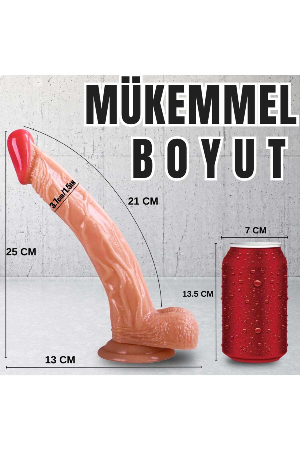 Realistik Dokuda Kavisli Dildo Vantuzlu Gerçekçi Yapay Penis 24 CM 2