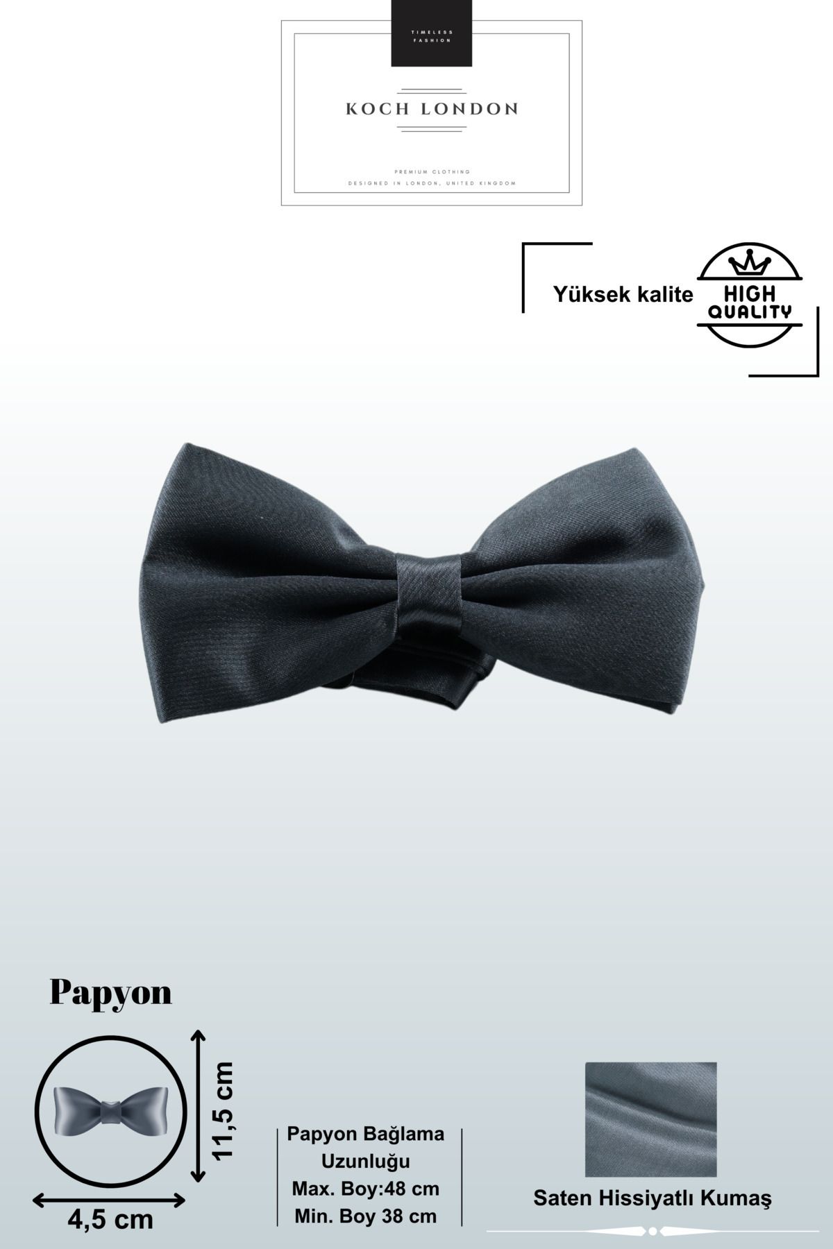 Standart Düz Renk Papyon Gri
