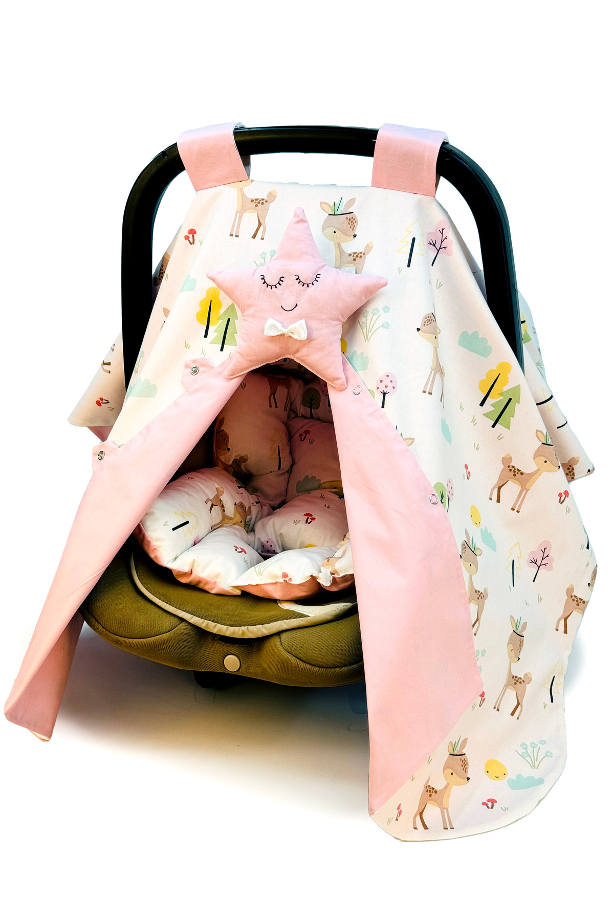 Atölye Eda Exclusive Organik Pamuk Puset Örtüsü ve Minderi Gülen Surat Yıldızlı 2 Parça