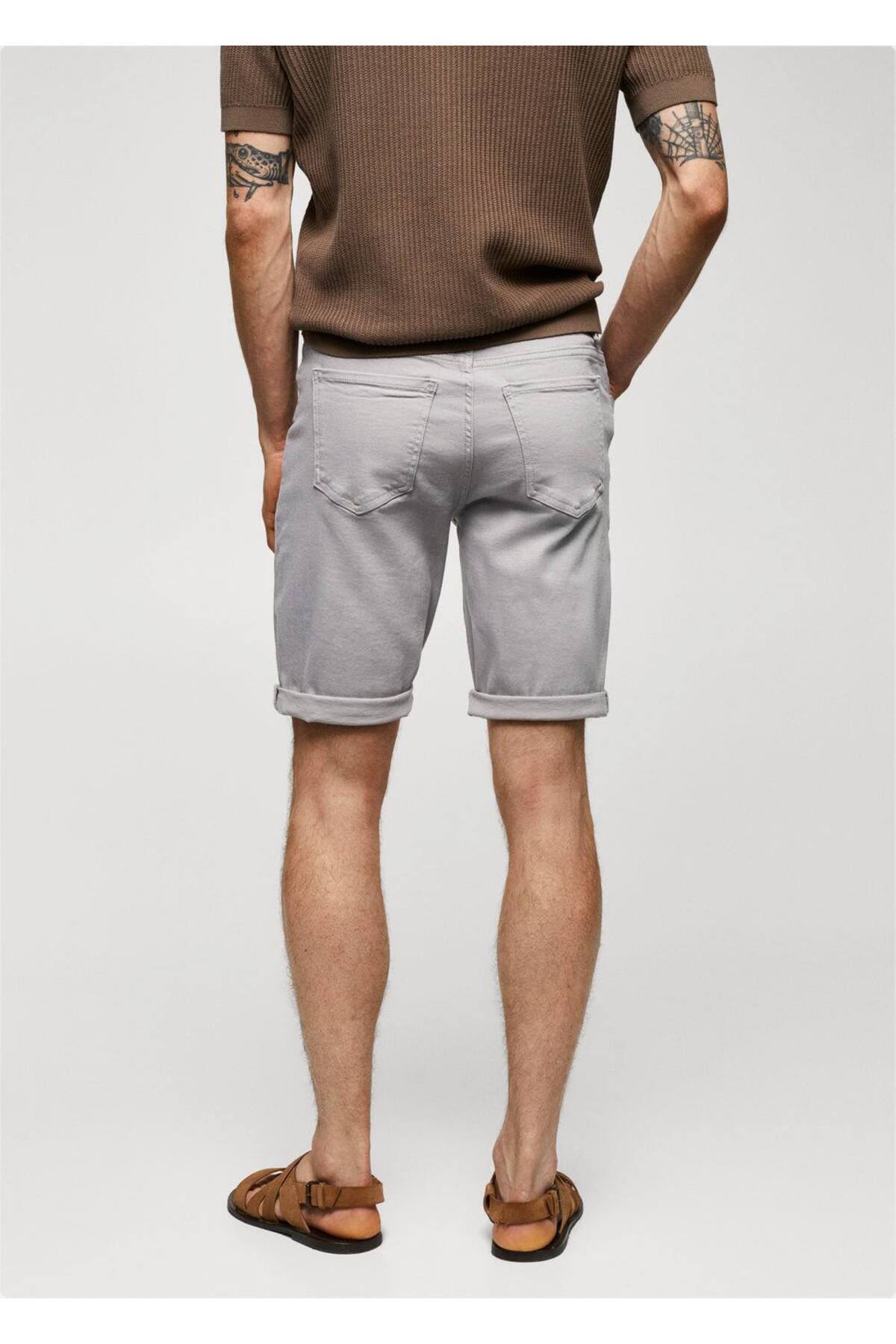 شلوار مردانه خاکستری منگوMANGO Man | 57010727 اورجینال - تصویر 4